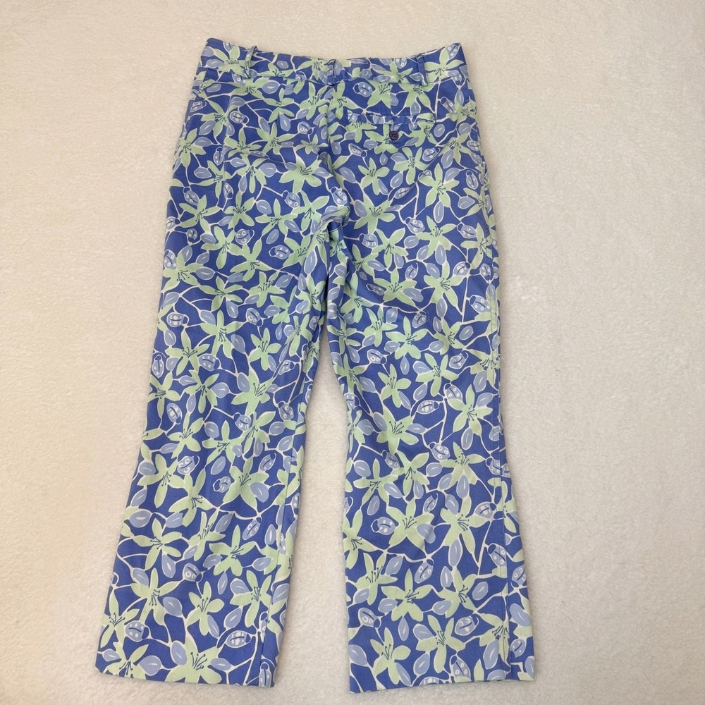 Lilly Pulitzer Floral Ladybug Crop Pants Womens 8P Blue Green Preppy Coastal - Picture 2 of 7